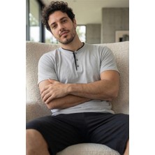 Urban Mist Şortlu Pat Detaylı Elegant Erkek Pijama Takımı