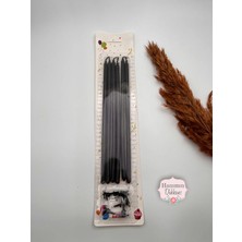 Verda Desing Metalik Siyah Uzun Çubuk Pasta Mumu 20 cm 6 Lı Set