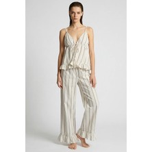 Feu De Elu Elyra Ekru Çizgili Askılı Uzun Poplin Pijama Takımı