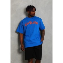 Antakya Yöresi Erkek Baskılı T-Shirt Kısa Kol Bisiklet Yaka Regular Fit Rahat Kalıp Günlük Tişört - Saks Mavisi