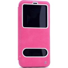 Daisy Store Galaxy S8 Plus Kılıf Kapaklı Iç Kısım Silikonpencereli Koruma Kap Pembe Koyu