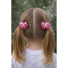 Nati Co 2'li Set Kelebek Figürlü Simli Lastik Toka - Pembe Fiyonklu Kız Çocuk Saç Aksesuarı