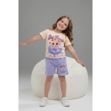 Yağmur Giyim Pjkskt Ballerina Cappucino Desenli Şortlu Kız Çocuk Kısa Kol Takım 6593