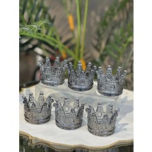 Elta Collection 6 Lı Lüks Taç Model Cam Lokumluk Şekerlik Çikolatalık Kahve Yanı Sunumluk - Füme - Gold - Janjan