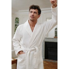 Green Black Afra Elite Serisi Erkek Pike Bornoz Krem, Oeko Tex Standard 100 Sertifikalı %100 Ege Pamuğu, Dokuma 250 GSM