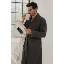 Green Black Afra Elite Serisi Erkek Pike Bornoz Antrasit, Oeko Tex Standard 100 Sertifikalı %100 Ege Pamuğu, Dokuma 250 GSM