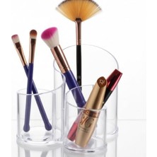 Daisy Store Şeffaf 3 Bölmeli Makyaj Fırçası ve Kozmetik Organizer – Akrilik Düzenleyici, 12 cm Çok Bölmeli Masaüstü Makyaj Standı