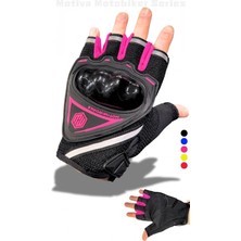 Pembe Kısa Yarım Parmak Kadın Motosiklet Eldiveni - Pembe Motorcu Eldiveni