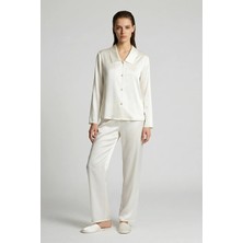 Feu De Elu Amoris Ekru Uzun Saten Pijama Takımı