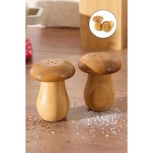 Daisy Store Doğal Bambu Mantar Görünümlü 2'li Tuzluk ve Biberlik Seti - 8 cm Akasya ve Bambu Karışımı Şık Baharatlık Takımı