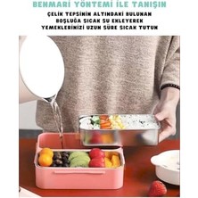 Daisy Store Bento 1100ML Lunchbox Tek Katlı 2 Bölmeli Paslanmaz Çelik Sefer Tası Yemek Kutusu (Açık Kırmızı)