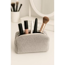 Daisy Store Peluş Yumuşacık Makyaj Çantası - Kozmetik Organizeri (Gri)