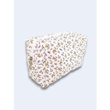 Daisy Store Makyaj Çantası | Makeup Bag | Kapitone Bakım Seyahat Kozmetik Çantası (Beyaz-Sarı)