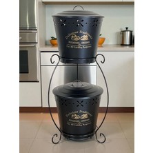 Metal Shop 2 Katlı Metal Patates Soğan Kovası - Sebzelik - Patates Soğanlık Sepeti Siyah