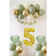 Daisy Store Patladı Gitti Adaçayı Konsept Doğum Günü Seti; Küf Yeşili-Krom - Deniz Kumu ve Adaçayı Kalp Folyo Balon (5)