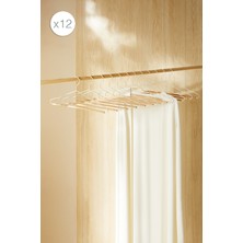 Ocean Home Textile 12'li Ahşap Destekli Ekru Renk Metal Giysi Askısı 19.5 x 42 x 0.34 cm