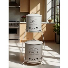 Metal Shop 2 Katlı Küçük Boy Krem Metal Patates Soğan Kovası 3 Parça Kullanışlı Sebzelik