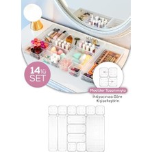 Daisy Store 14 Lü Çekmece Içi Düzenleyici Organizer Seti, Modüler Tasarım, Şeffaf Plastik, Makyaj Banyo Takı Organizeri (14 Lü Set)