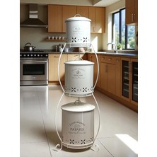 Metal Shop 3 Katlı Metal Patates Soğan Kovası - Sebzelik - Patates Soğanlık Sepeti Krem