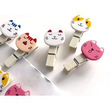 Daisy Store Sevimli Kedi Tasarımlı Ahşap Notluk Mandal, Çok Renkli, 30 Adet, Dekoratif Fotoğraf Kıskacı, Dayanıklı Ahşap ve Metal Malzeme 30 Adet