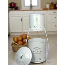 Metal Shop Ferforje Lüx 2 Katlı Büyük Patates ve Soğan Kovası Beyaz