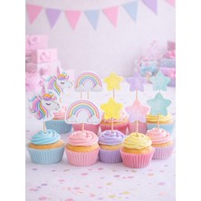 Parti Adresi Unicorn Temalı Kürdan Cupcake Kürdanı Pasta Süsü 10'lu