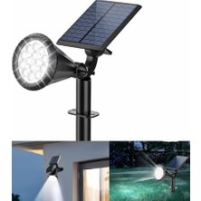 Daisy Store Beyaz 18 LED Spot Güneş Enerjili Bahçe Aydınlatma Lambası, Fotoselli, Spike Aplik, 18W Su Geçirmez Dış Mekan Solar Lamba, Ağaç,, Garaj, Havuz, Duvar ve Zemin Montajına Uygundur 42 cm