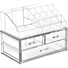 Daisy Store Şeffaf Makyaj Malzemesi Organizer Büyük Kristal Makyaj Masası Organizatörü Kozmetik Düzenleme Kutusu Güzellik Malzemesi Düzenleyici (2'li Set)