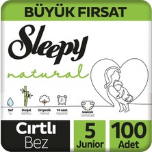 Sleepy Natural 5 Numara Junior Bebek Bezi 100 Adet Bantlı Bez 11 - 18 kg Ekstra Yumuşak