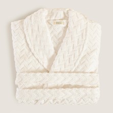 Chakra Zigzag %100 Pamuk Unısex Bornoz Ekru