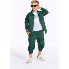 Bambam Erkek Çocuk 3 Parça Spor Takım – Yeşil Ceket, Jogger Alt ve Basic Tişört 602981