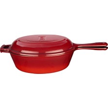 Daisy Store Döküm Combo Derin Tava / Saplı Tencere ve Kızartma Tavası, Metal Saplı Kapaklı, 26CM, Kırmızı