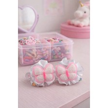 Nati Co Tasarım Beyaz Fiyonk Detaylı Kelebekli Lastik Toka - Okul ve Günlük Kullanım