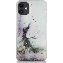 Daisy Store 11 ile Uyumlu Kapak Mermer Desenli Pop Socketli Silikon Kılıf - Beyaz