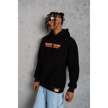 Erkek 3 Iplik Pamuklu Kapüşonlu Baskılı Cepli Oversize Sweatshirt Hoodie - Siyah