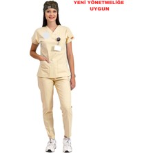 BRL Üniforma Bej Sağlık Teknisyen, Tekniker Forması Likralı Scrubs  Takım - Yeni Yönetmeliğe Uygun Moth