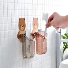 Daisy Store Ayıcık Diş Fırçası Fincanı Tutucu Diş Macunu Depolama Rafı Standı Kendinden Yapışkanlı 2 Adet