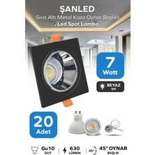 ŞANLED 7W Sıva Altı Oynar Başlık GU10 Kare Siyah Beyaz Işık LED Spot Lamba-20 Adet