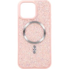 Daisy Store 16 Pro Max Uyumlu Kamera Çıkıntılı Şarj Özellikli Pırlanta Taş Tasarımlı Silikon Kapak (Pembe, 16 Pro Max)