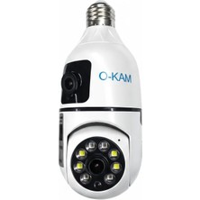 O-Kam 4046 4mp (2mp+2mp) Çift Lensli Ampul Robot Kamera - 360° Ptz Wi-Fi Güvenlik Kamerası - Renkli Gece Görüşü