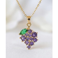 Takı Deryası Mor Taşlı Üzüm Desenli Çelik Kolye Şık Hediye Seçeneği  Paslanmaz Dayanıklı