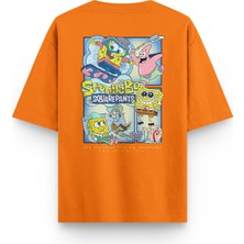 Overoz Sponge Bob Sünger Bob Sırt Baskılı Unisex Yarı Oversize Tshirt 1232