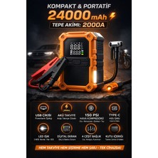 Goes 24000MAH Akü Takviye Kompresör 2000A Hava Pompası Powerbank LED Işık Type-C Şarj