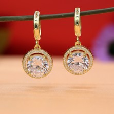 TB Takı Boom Beyaz Taşlı Gümüş Küpe, Sallantılı Kadın Küpe, Gold Kaplama