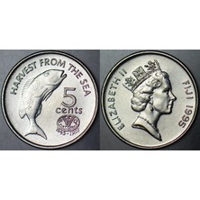 Banknoting Fiji 5 Cent 1995 Hatıra-Fao 50. Yıl. Kraliçe Iı. Elizabeth. 19,4 Mm. Çil.