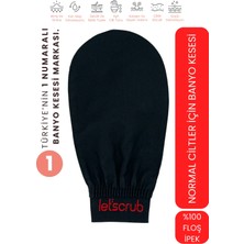 Let'scrub 1 Adet Siyah Banyo Duş Kesesi Peeling Eldiveni %100 Floş Ipek Normal Ciltler İçin