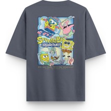 Overoz Sponge Bob Sünger Bob Sırt Baskılı Unisex Yarı Oversize Tshirt 1232