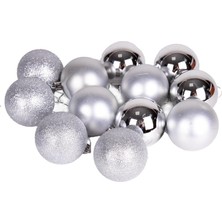 Daisy Store Yılbaşı Topu Simli Mat Parlak 12'li Set Gümüş 6 Cm.