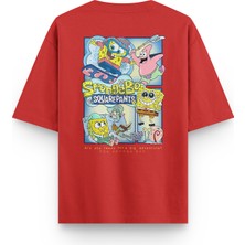 Overoz Sponge Bob Sünger Bob Sırt Baskılı Unisex Yarı Oversize Tshirt 1232