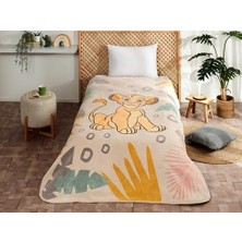Daisy Store Lion Çizgi Film Karakteri Pamuk-Polyester Karışım Battaniye, Turuncu, Kremrengi, Sarı, Tek Kişilik